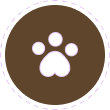 A brown circle with a white paw print in it.